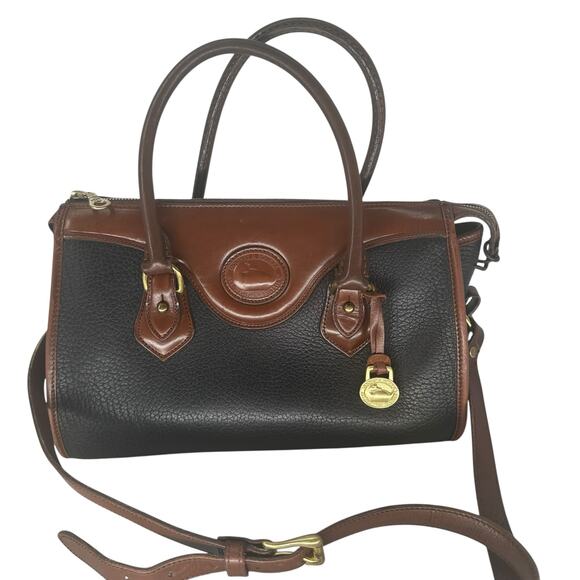Dooney & Bourke Leather Black & Brown Satchel Crossbody Hand Bag - Picture 1 of 11